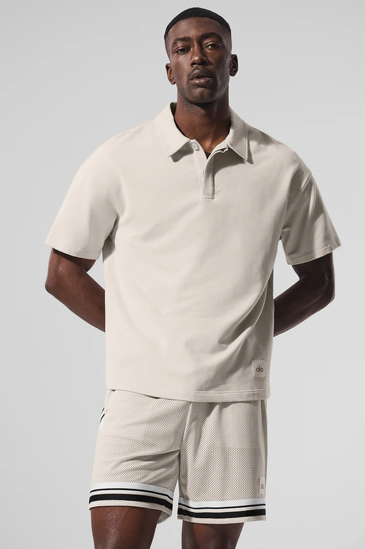 ALO YOGA  Double Take Short Sleeve Polo Top - Beige