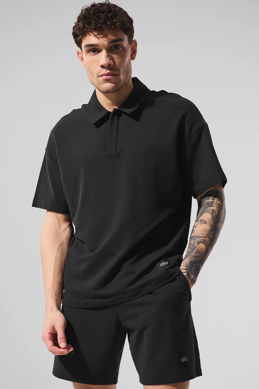 ALO YOGA  Double Take Short Sleeve Polo Top - Noir